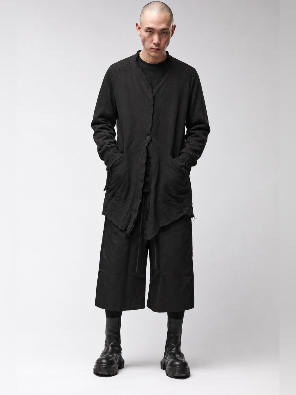 THOM/KROM Black Distressed Raw Edge Asymmetric Avant Garde Jacket size M